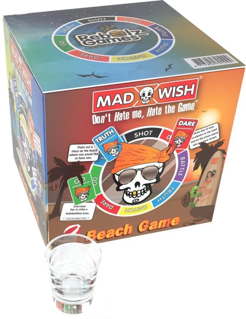 Madwish Summer Game - Beach - Truth or Dare - do or drink - drankspel - spelletjes voor volwassenen - bordspel - shotglaasje inbegrepen. from Mad Party Games – box