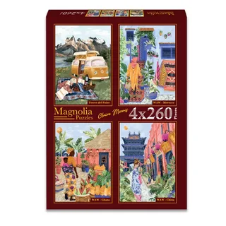 Puzzle 4 Puzzles - Claire Morris - Torres del Paine - Morroco - Ghana - China - 200 à 499 pièces van Magnolia – doos 1 van 2