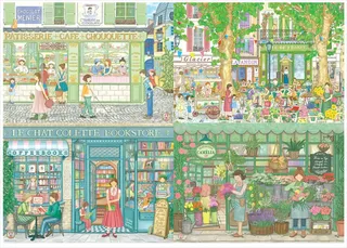 Puzzle 4 Puzzles - Le Chat Colette - Patisserie - Café de France - Bookstore - Fleuriste Camelia - 200 à 499 pièces från Magnolia – kartong 2 av 2