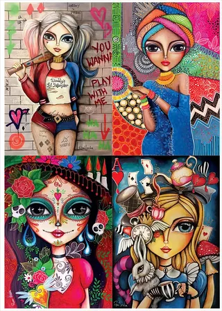 Puzzle 4 Puzzles - Romi Lerda - Alice - Harley - Catrina - The Brunette - 200 à 499 pièces fra Magnolia – æske 2 af 2