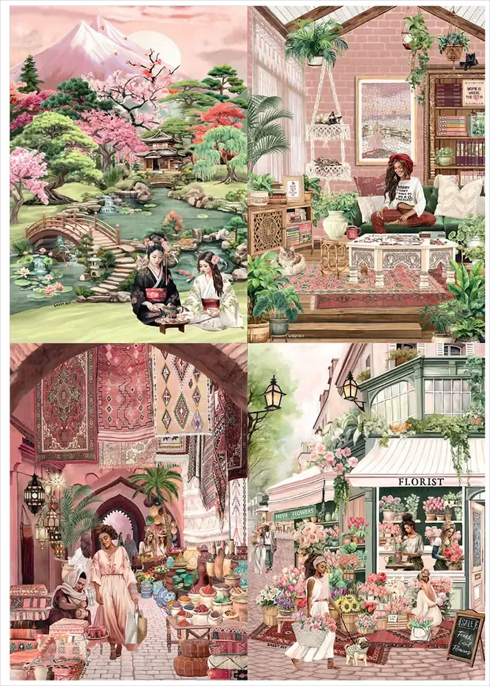 Puzzle 4 Puzzles - Sarah Reyes - The Florist - My Puzzle Room - Marrakech - Tea Garden - 200 à 499 pièces från Magnolia – kartong 2 av 2