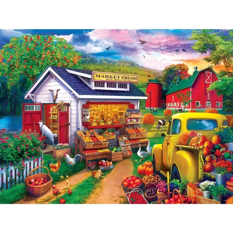 Puzzle Farmer's Market - Marché Frais Du Matin - 500 à 999 pièces fra Master Pieces – æske