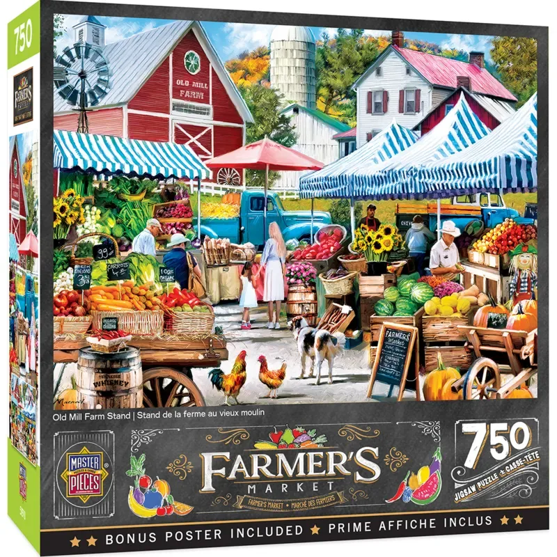 Puzzle Farmer's Market - Stand De La Ferme Old Mill - 500 à 999 pièces fra Master Pieces – æske 2 af 2