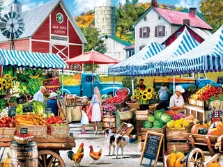 Puzzle Farmer's Market - Stand De La Ferme Old Mill - 500 à 999 pièces fra Master Pieces – æske 1 af 2