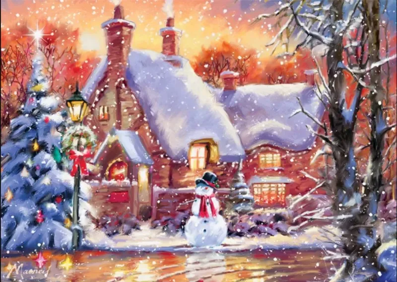 Puzzle Holiday - Le Chalet du Bonhomme de Neige - Glitter Puzzle - 500 à 999 pièces fra Master Pieces – æske