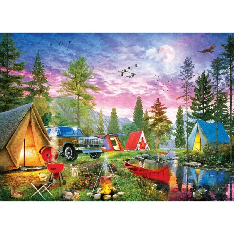 Puzzle Mossy Oak - Camp de la Rivière au Crépuscule - 1000 pièces de Master Pieces – boîte
