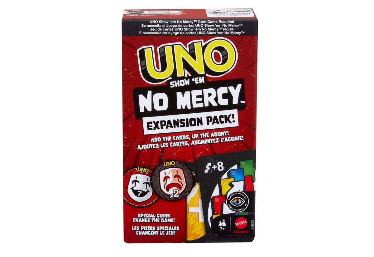 Erweiterungsset -UNO Show 'em No Mercy fra Mattel Games, Flerfarvet-udgave – æske