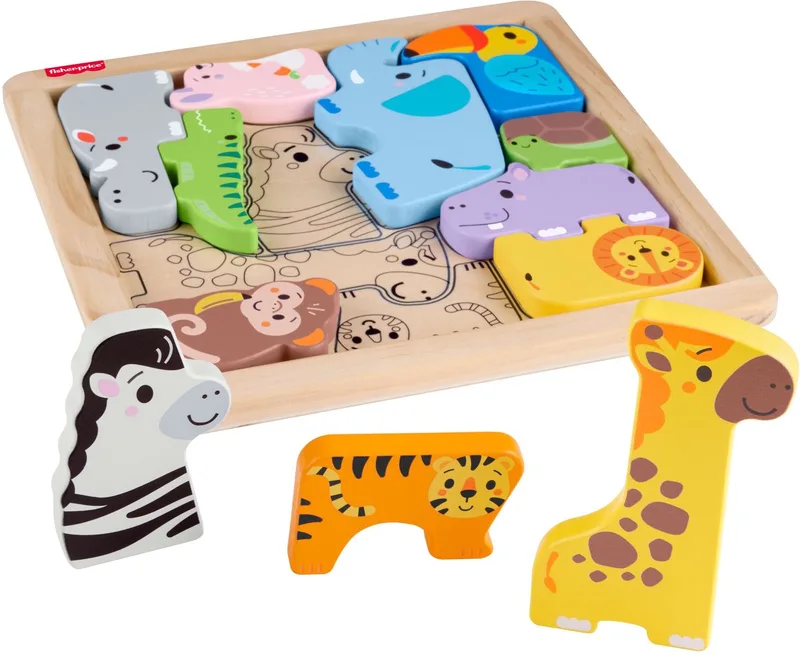 houten dierenpuzzel van Fisher-Price - educatief speelgoed. de Mattel Games, édition Multicolore – boîte