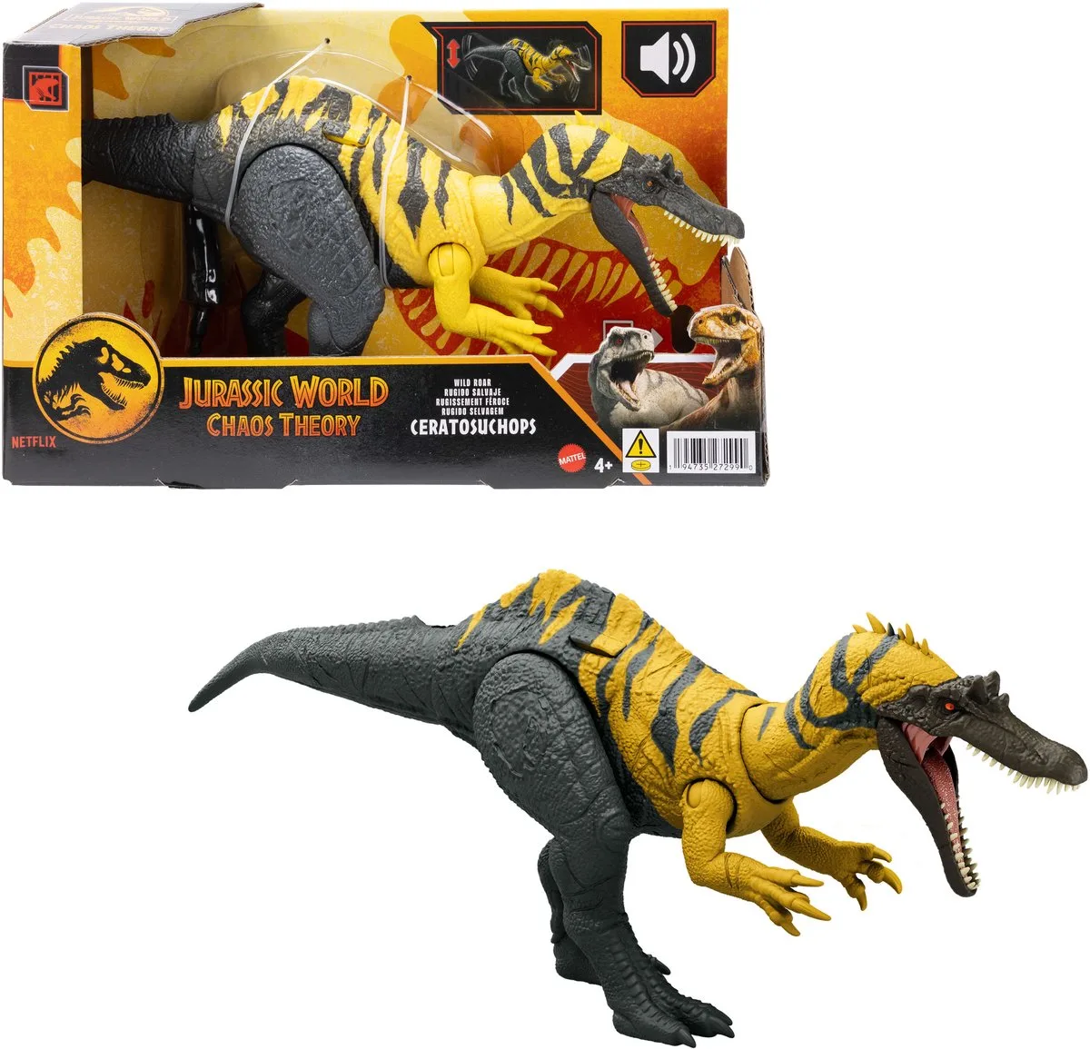 Jurassic World WILD BRULLENDE Ceratosuchops de Mattel Games, édition Multicolore – boîte