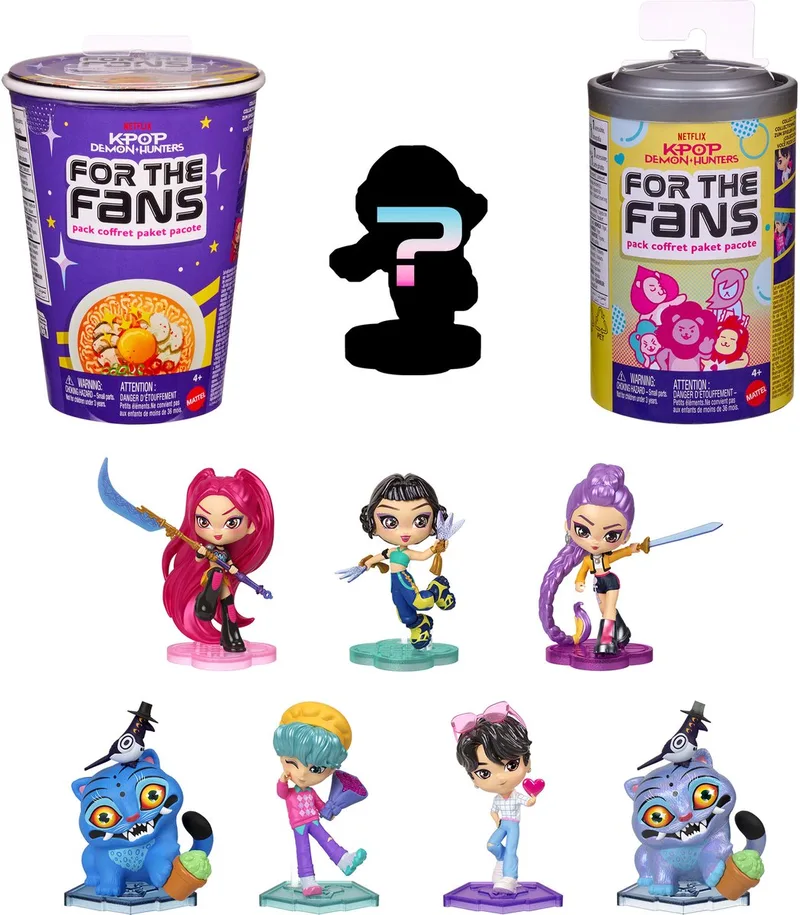 K-Pop Demon Hunters Collectible Figuur - Verrassingsitem - Willekeurig Figuurtje in Noodle Cup of Soda Can van Mattel Games, editie Meerkleurig – doos