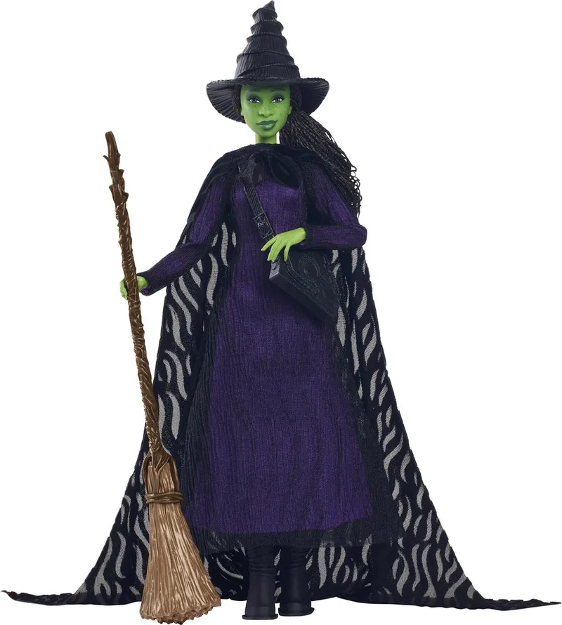 Mattel-Wicked-Elphaba pop met gevlochten haar en meerdere poses - Wicked - HXY38 van Mattel Games, editie Multicolor – doos