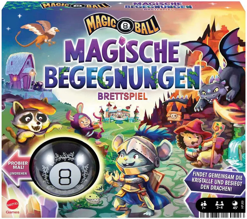 Spiel Magic 8 Ball - Magische Begegnungen, Familienspiel von Mattel Games, Ausgabe Bunt – Schachtel