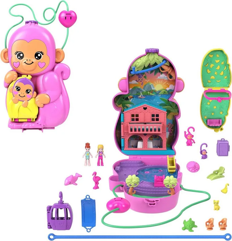 Spiel Polly Pocket Puppen-Spielset mit Tieren & 13 Teilen HWP04 van Mattel Games – doos
