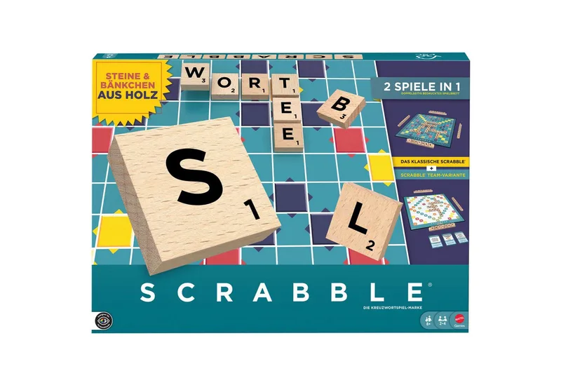 Spiel Scrabble Original Holz “2 in 1” van Mattel Games, editie Bunt – doos