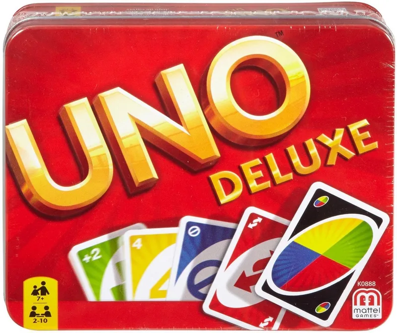 Spiel UNO Deluxe in Metalldose van Mattel Games, editie Bunt – doos