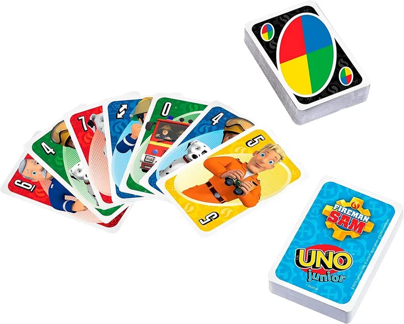 Spiel UNO - Feuerwehrmann Sam, Kartenspiel van Mattel Games, editie Rot – doos