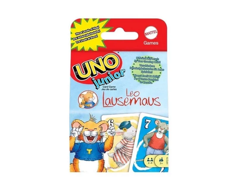 Spiel UNO Junior Kartenspiel Leo Lausemaus für Kinder ab 3 Jahren from Mattel Games, Bunt edition – box