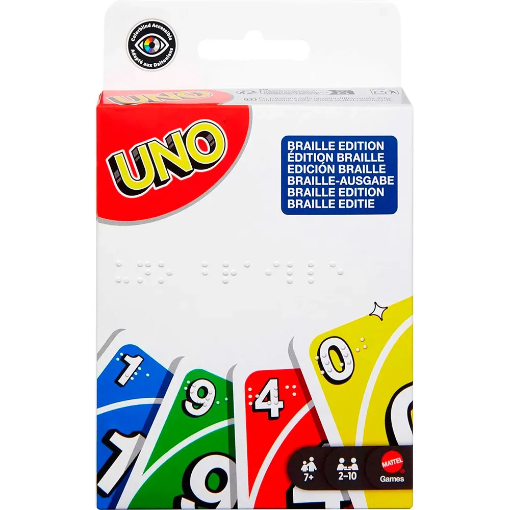 Uno Braille Kaartspel van Mattel Games – doos
