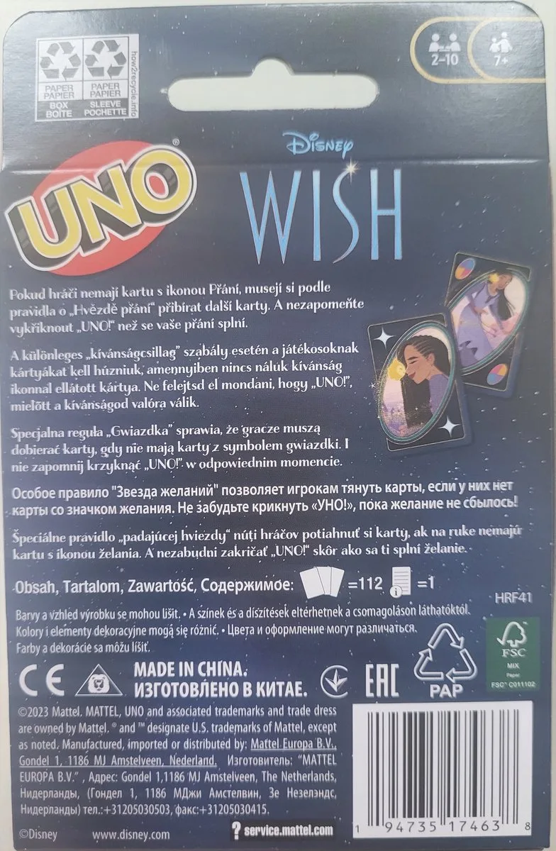 UNO Disney Wens Kaartspel - Plezier voor Kinderen en Volwassenen de Mattel Games – boîte