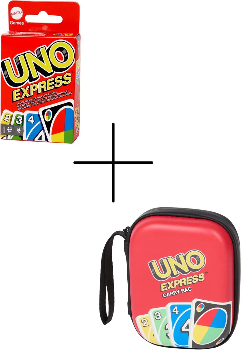 UNO Express Kaartspel + Reisetui | Compleet Kaartspel als Cadeau voor Kinderen & Volwassenen | 2‑4 Spelers | Handige Travel Set von Mattel Games – Schachtel