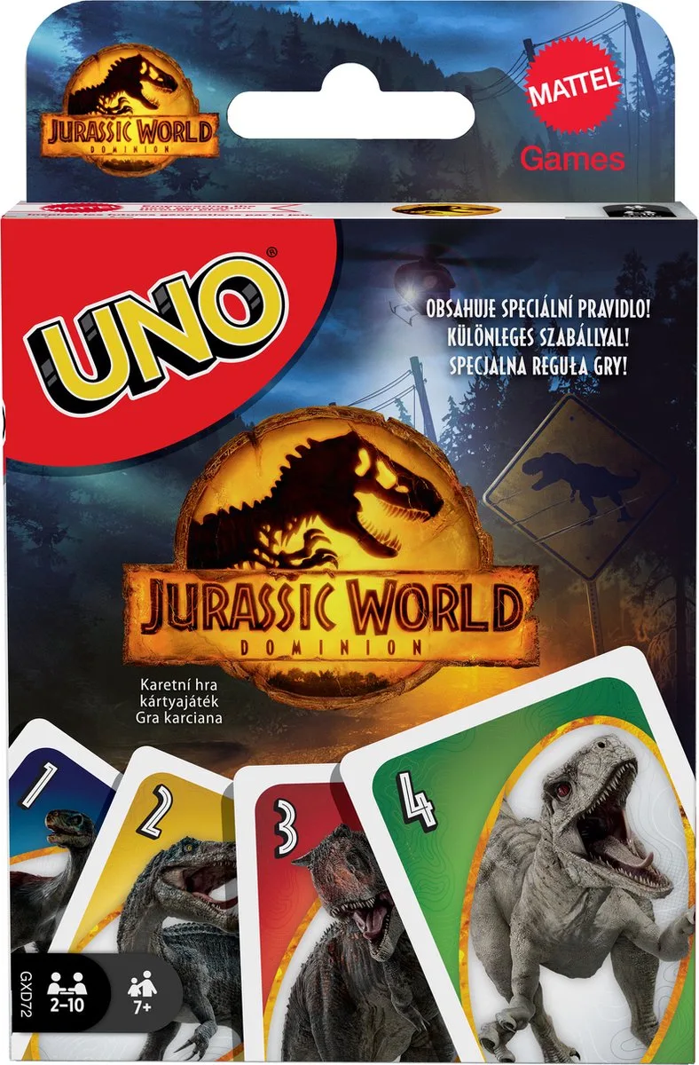 UNO Jurassic World 3 van Mattel Games – doos