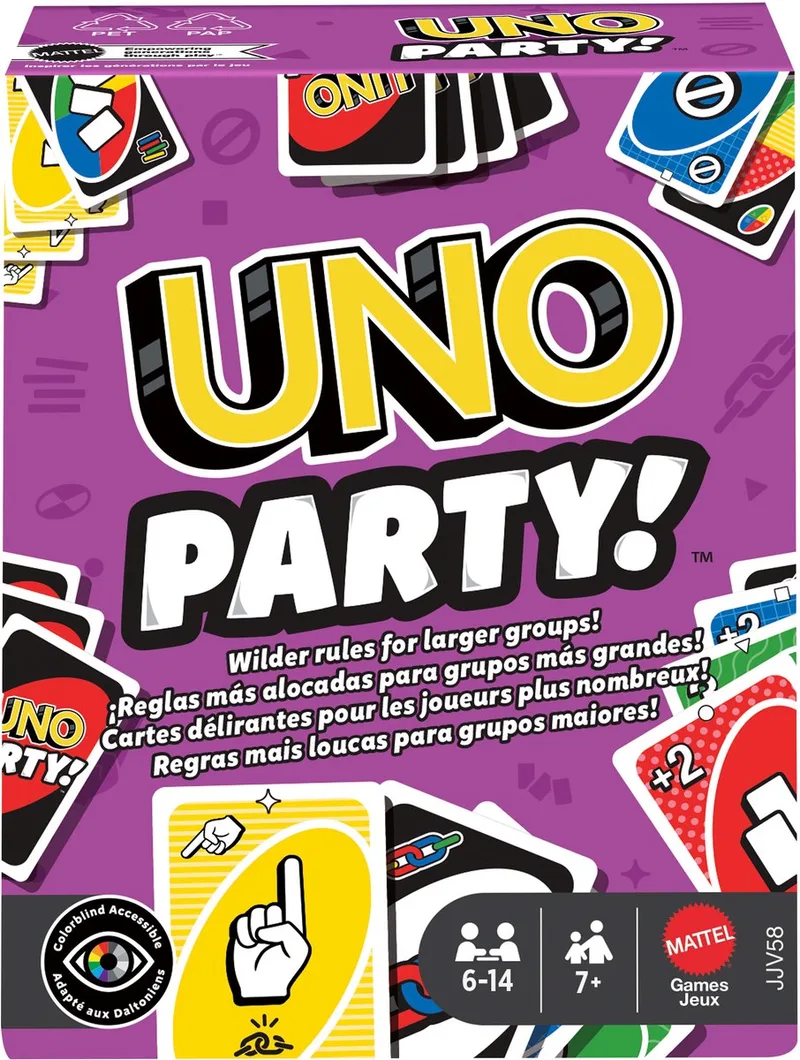 UNO Party kaartspel voor grote groepen en families. von Mattel Games – Schachtel