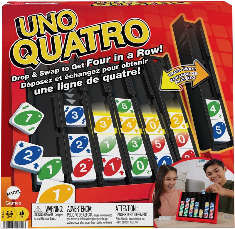 UNO Quatro - Vier Op Een Rij - Kaartspel von Mattel Games – Schachtel