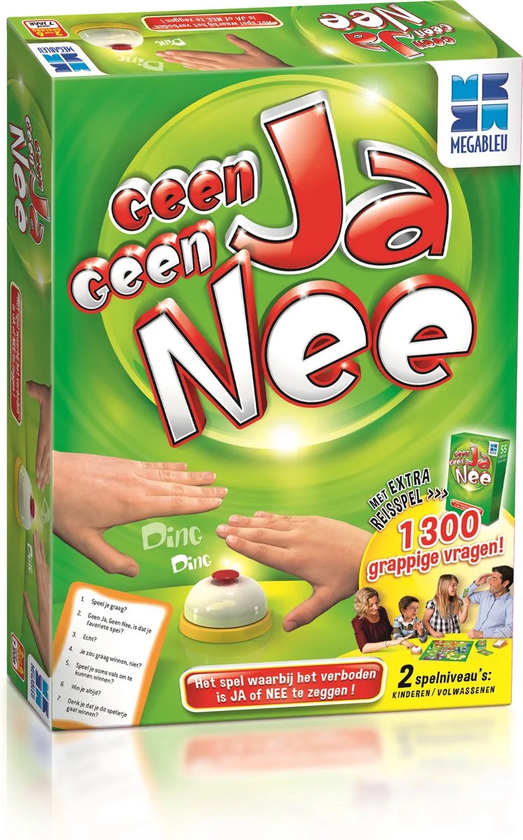 Geen Ja Geen Nee - Grappig Familiespel met Ringende Bel - Gezelschapsspel voor Kinderen - 2-6 Spelers - Inclusief Reisspel from Megableu – box