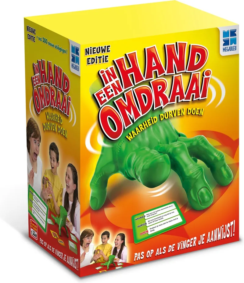 In Een Handomdraai - Grappig Familiespel met Bewegende Hand - Partyspel voor Kinderen en Volwassenen - Vanaf 7 Jaar - Waarheid of Durven van Megableu – doos
