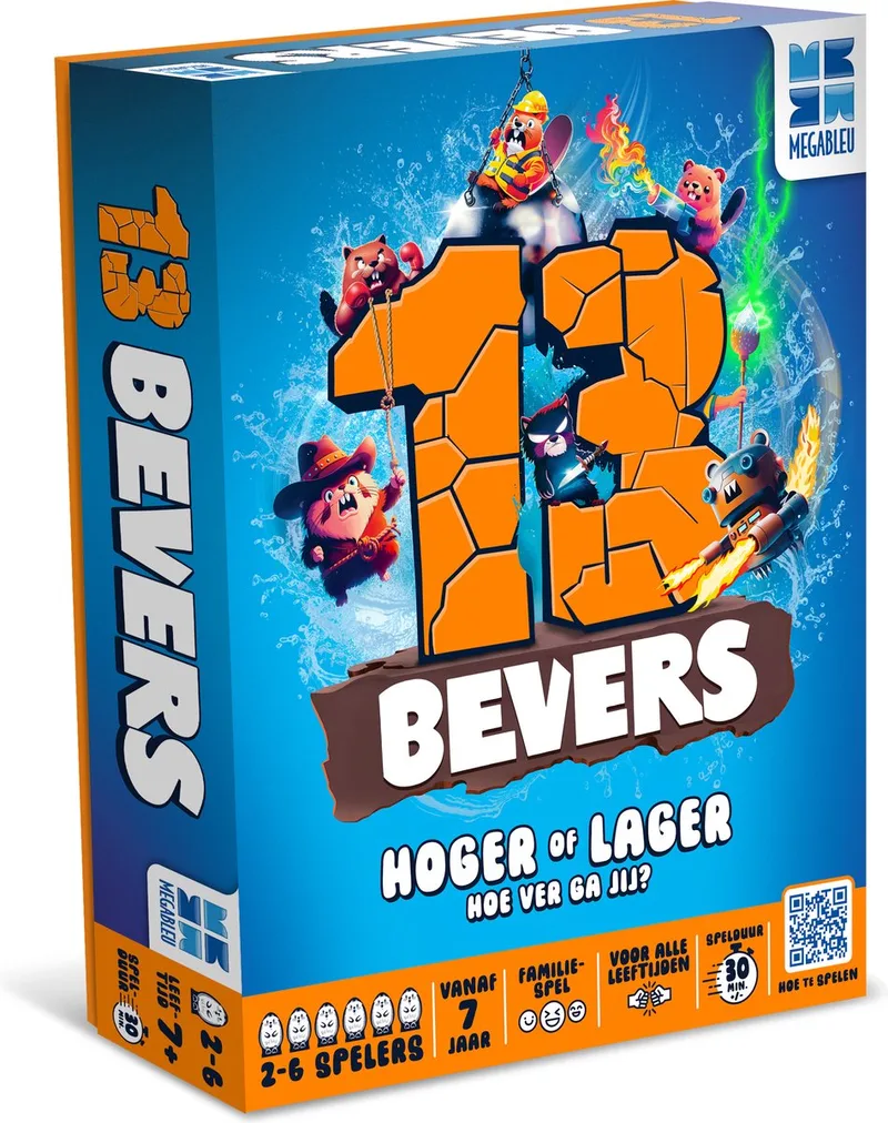 Megableu 13 Bevers - Spannend Hoger of Lager Bordspel - Familiespel voor 2-6 Spelers - Vanaf 7 Jaar - Mix van Geluk en Strategie von Megableu – Schachtel