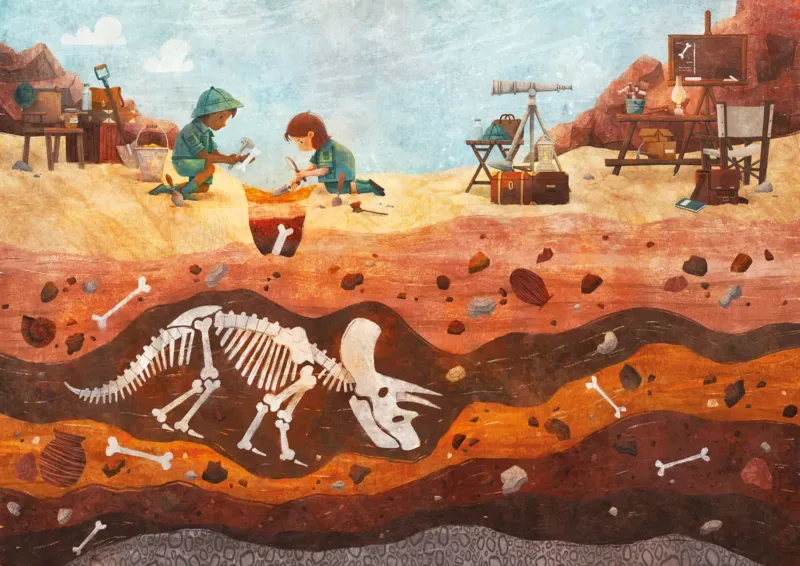 Puzzle Puzzle en Bois Découpé à la Main - Fouille Des Dinosaures - 26 à 50 pièces von Michèle Wilson – Schachtel 1 von 2