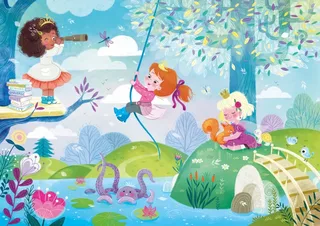 Puzzle Puzzle en Bois Découpé à la Main - Princesses Modernes - 10 à 25 pièces fra Michèle Wilson – æske 1 af 2