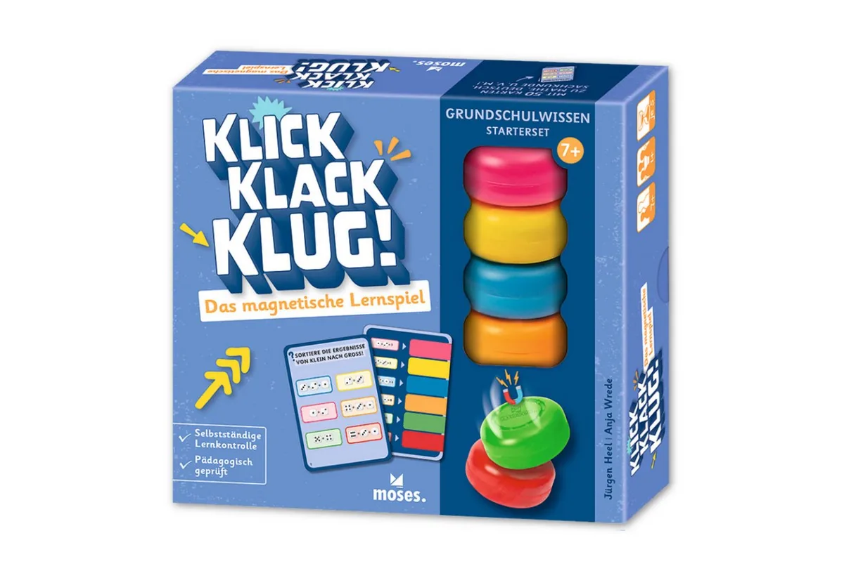 Spiel Klick Klack Klug! – Das magnetische Lernspiel für Grundschulkinder von Moses Verlag – Schachtel