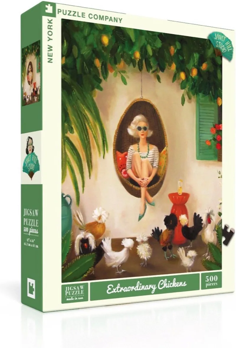 Puzzel Extraordinary Chickens - 500 stukjes van New York Puzzle Company, editie Meerkleurig – doos