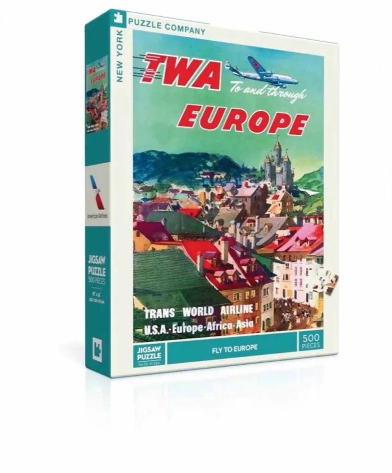 Puzzel Fly to Europe - 500 stukjes from New York Puzzle Company, Multicolour edition – box