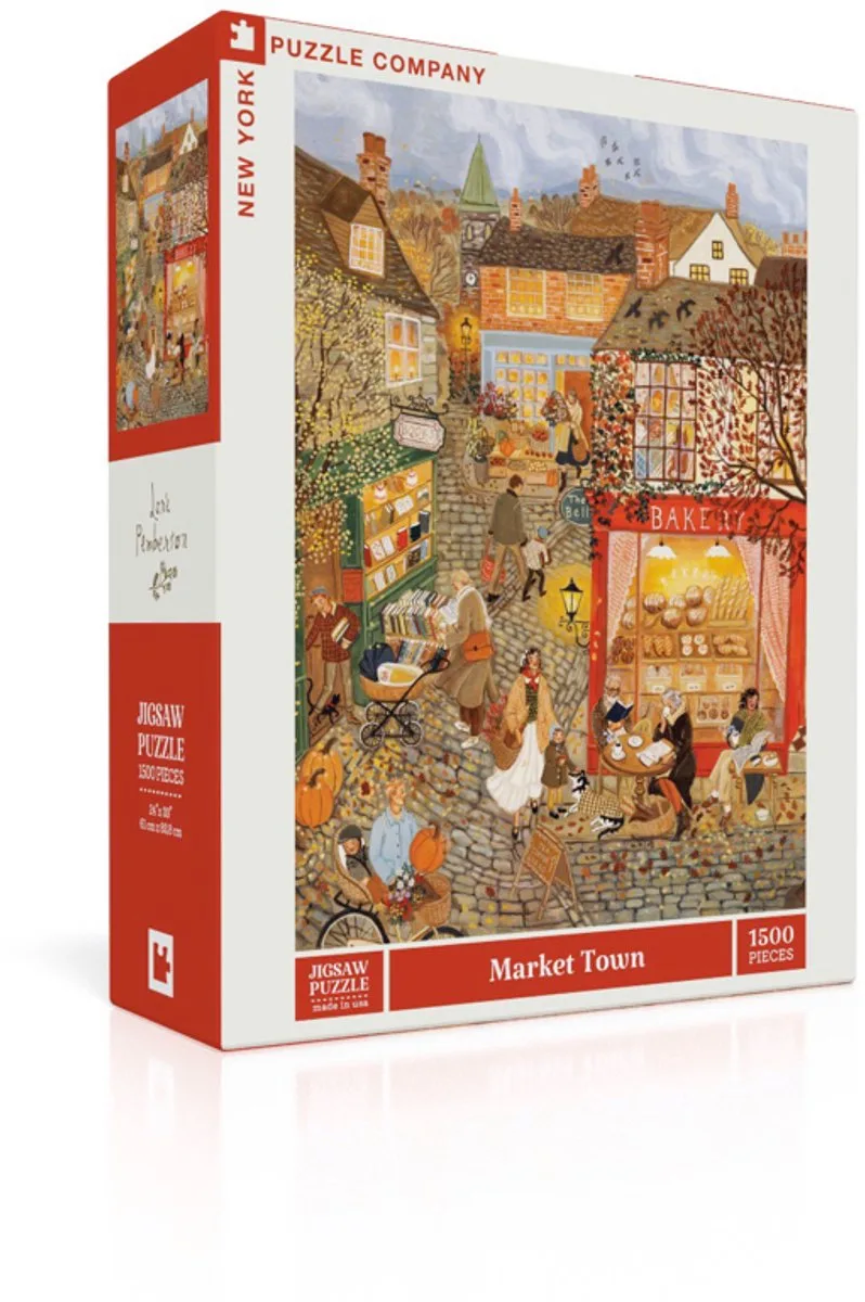 Puzzel - Market Town - 1500 stukjes från New York Puzzle Company, utgåva Flerfärgad – kartong