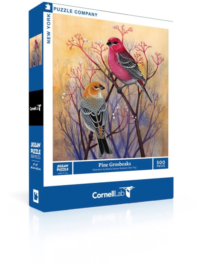 Puzzel Pine Grosbeaks - 500 stukjes fra New York Puzzle Company, Flerfarvet-udgave – æske