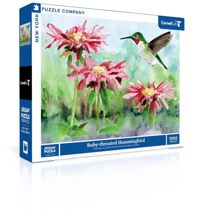 Puzzel Ruby-throated Hummingbird - 1000 stukjes van New York Puzzle Company, editie Meerkleurig – doos
