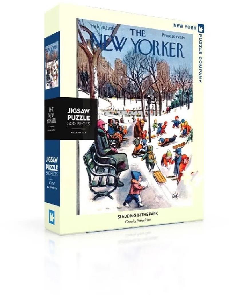 Puzzel Sledding in the Park - 500 stukjes von New York Puzzle Company, Ausgabe Mehrfarbig – Schachtel