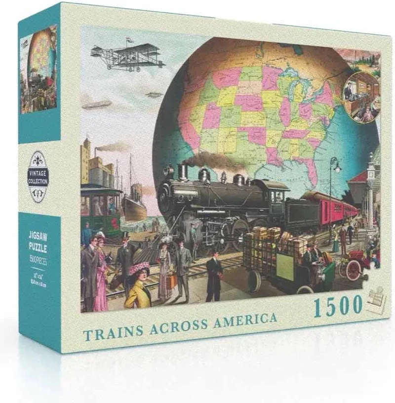 Puzzel Trains Across America - 1500 stukjes van New York Puzzle Company, editie Meerkleurig – doos