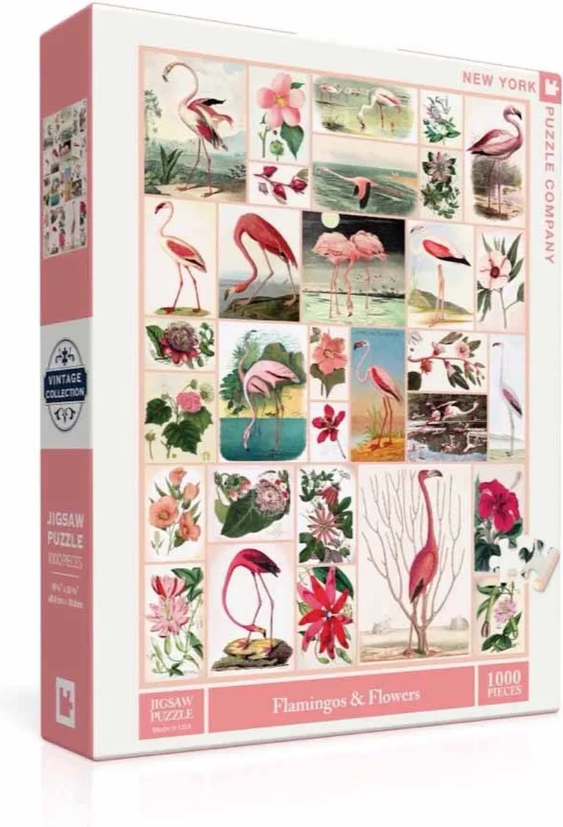 Vintage Images Flamingos and Flowers - 1000 stukjes puzzel from New York Puzzle Company, Multicolour edition – box