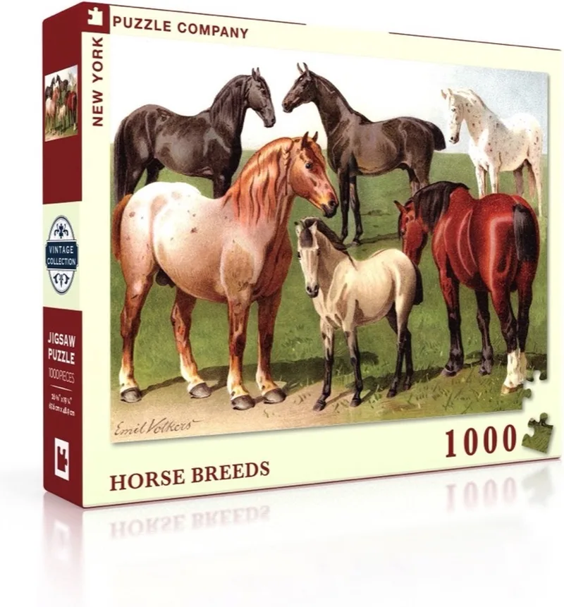 Vintage Images Horse Breeds - 1000 stukjes puzzel de New York Puzzle Company, édition Multicolore – boîte