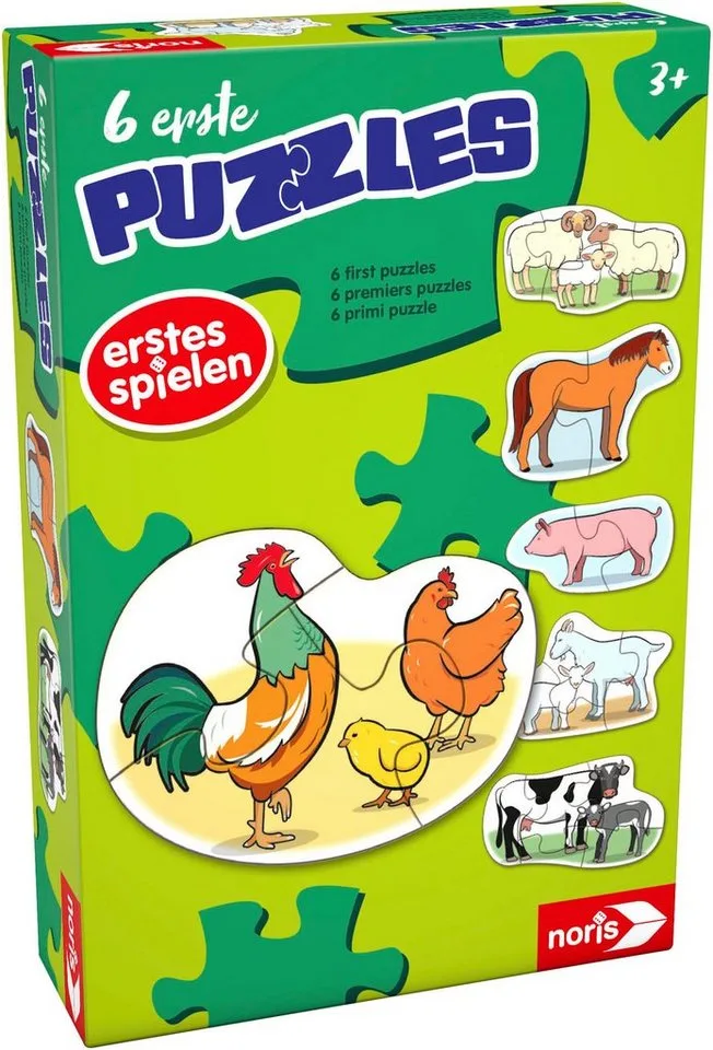Puzzle 6 erste Puzzles - Bauernhoftiere, 19 Puzzleteile de Noris, édition Multicolore – boîte 2 sur 2