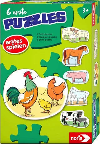 Puzzle 6 erste Puzzles - Bauernhoftiere, 19 Puzzleteile de Noris, édition Multicolore – boîte 1 sur 2