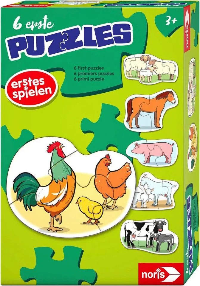 Puzzle 6 erste Puzzles - Bauernhoftiere, 19 Puzzleteile de Noris, édition Multicolore – boîte 1 sur 2