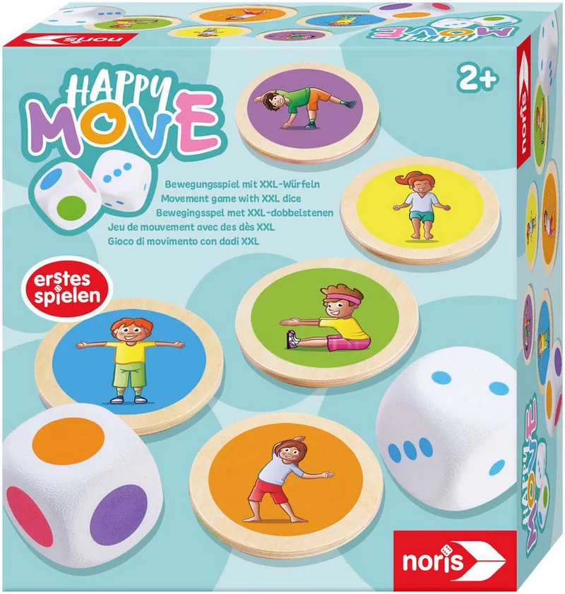 Spiel Happy Move, Würfel- und Bewegungsspiel von Noris, Ausgabe Bunt – Schachtel