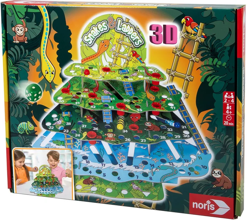 Spiel Snakes & Ladders Dschungel, Murmelspiel von Noris, Ausgabe Bunt – Schachtel