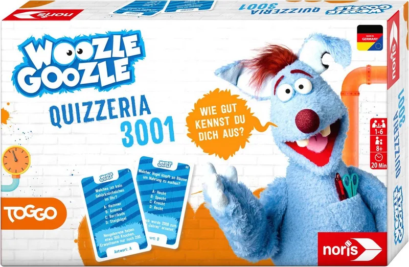 Spiel Woozle Goozle, Quizzeria, Quizspiel, Made in Germany van Noris, editie Bunt – doos