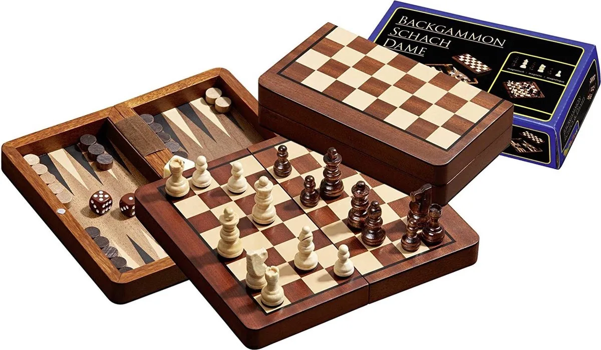 Reis Schaak/Dam/Backgammon Kassette Veld 18mm Koningshoogte 37mm Magnetisch PHI-2517 de Philos – boîte