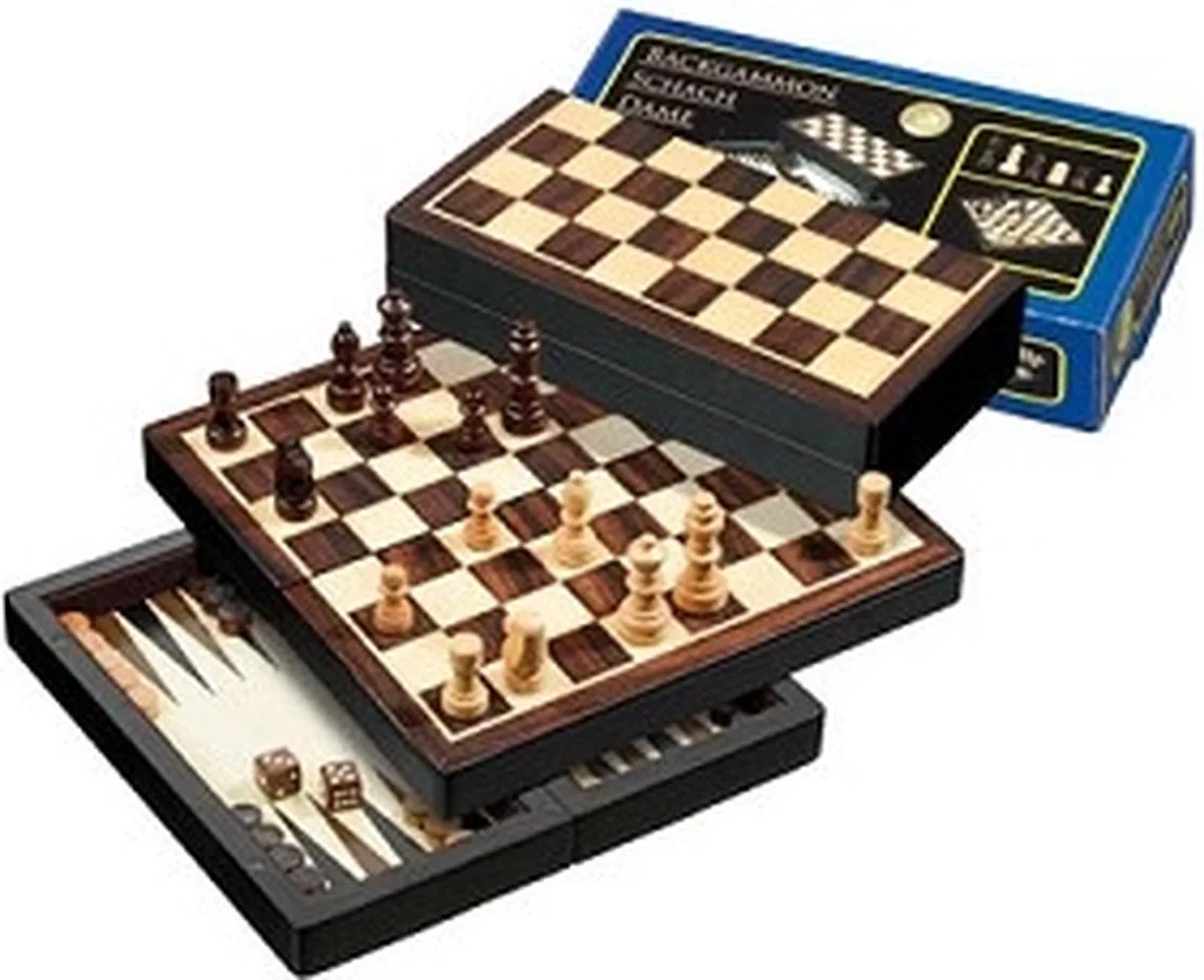 Reis Schaak/Dam/Backgammon Kassette Veld 22 mm, Koningshoogte 42 mm Magnetisch de Philos – boîte
